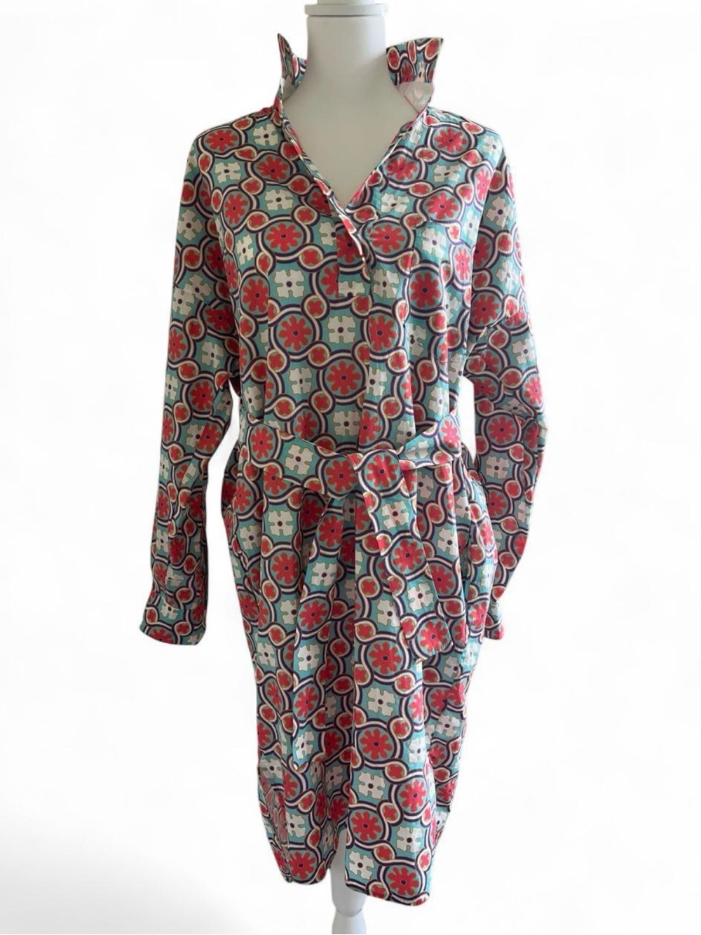 Le Sarte Pettegole Italian Cotton Geometric Floral Shirt Dress IT 44 US 8